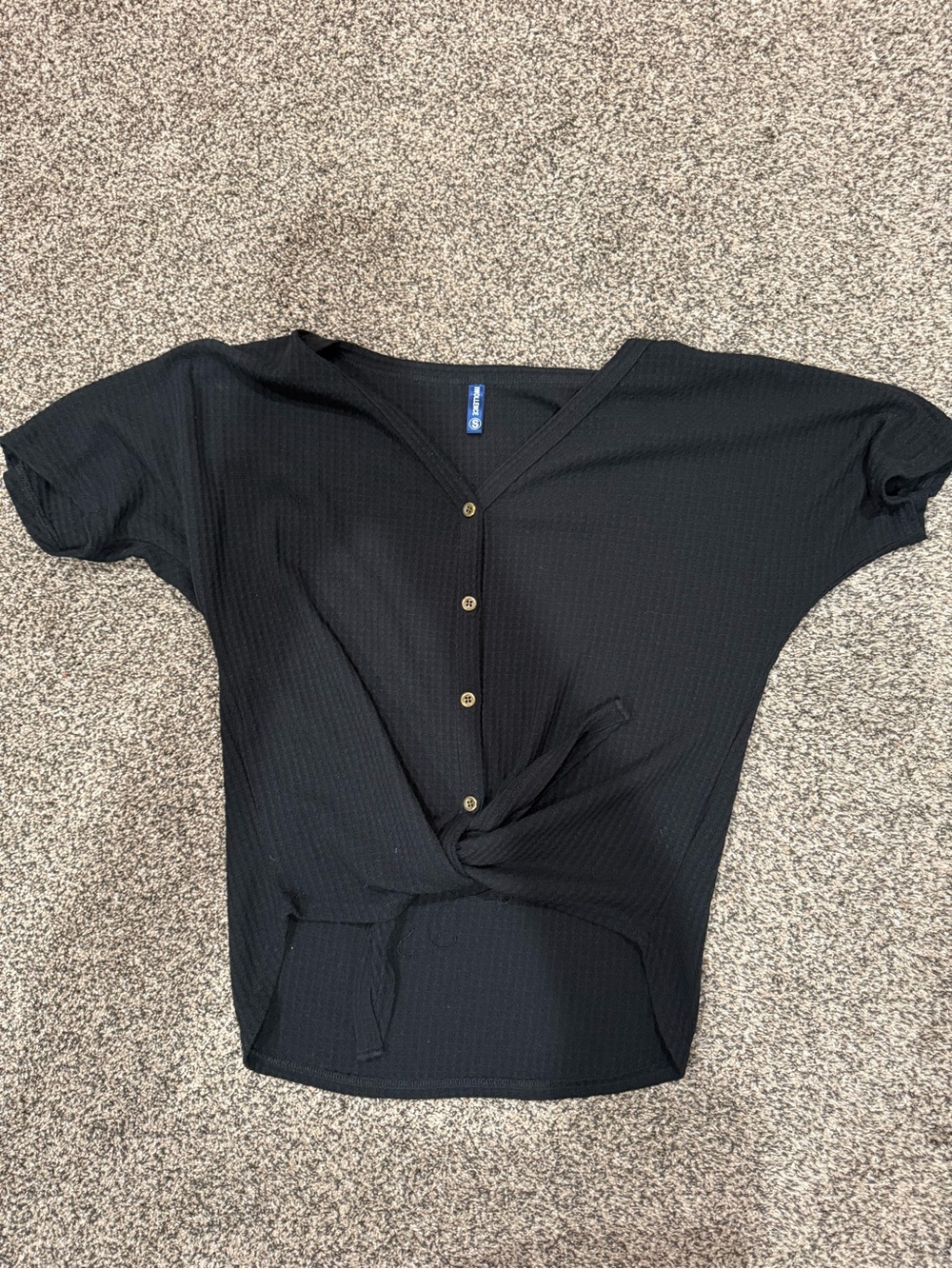 Black V-Neck Button Front Knot Top - Women